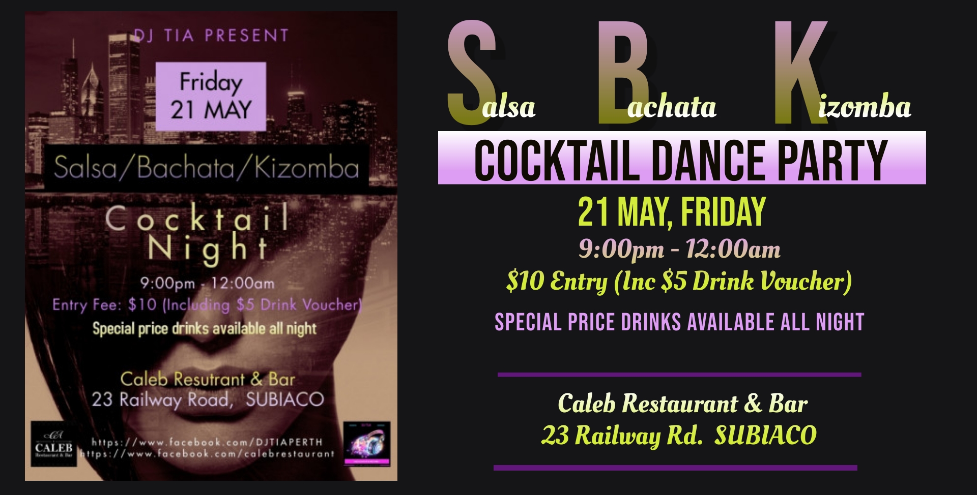 Salsa Bachata Kizomba Cocktail Night by DJ TIA - 21 May (Fri)