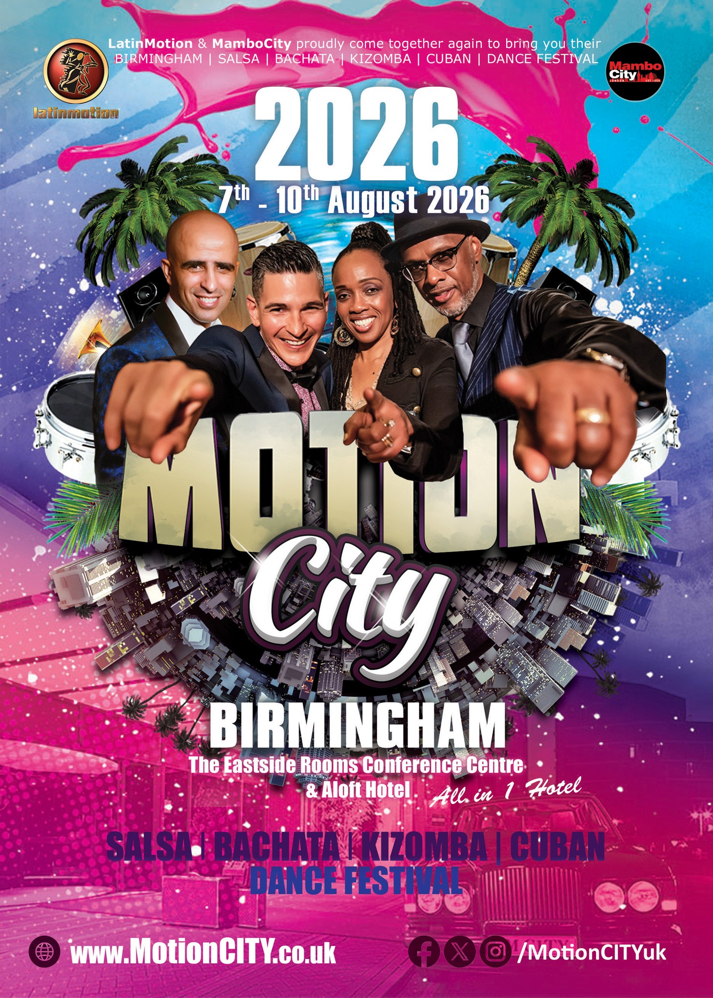 LatinMotion & MamboCity present 💗 MotionCITY 2026 💙 The Eastside Rooms 📍 Birmingham 📅 7-10th Aug