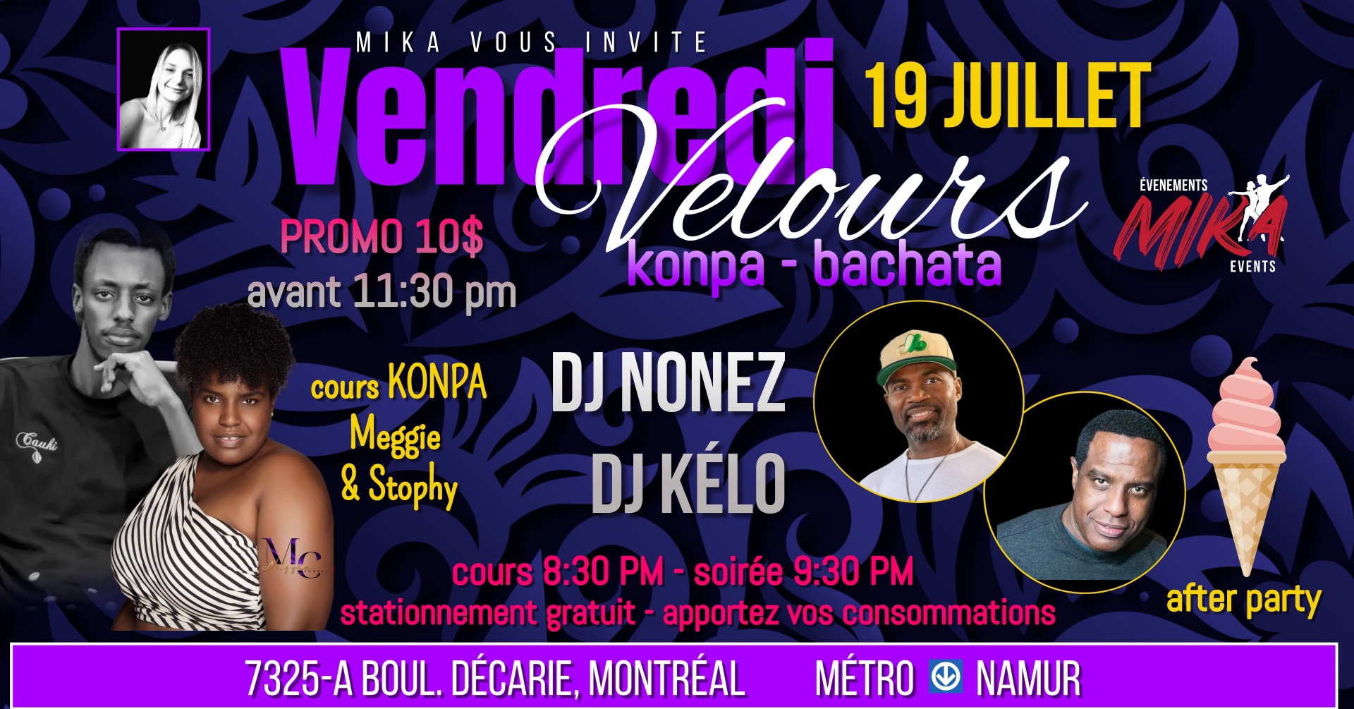VENDREDI Velours, 19 juillet KONPA-BACHATA 💜 cours konpa 8:30 pm