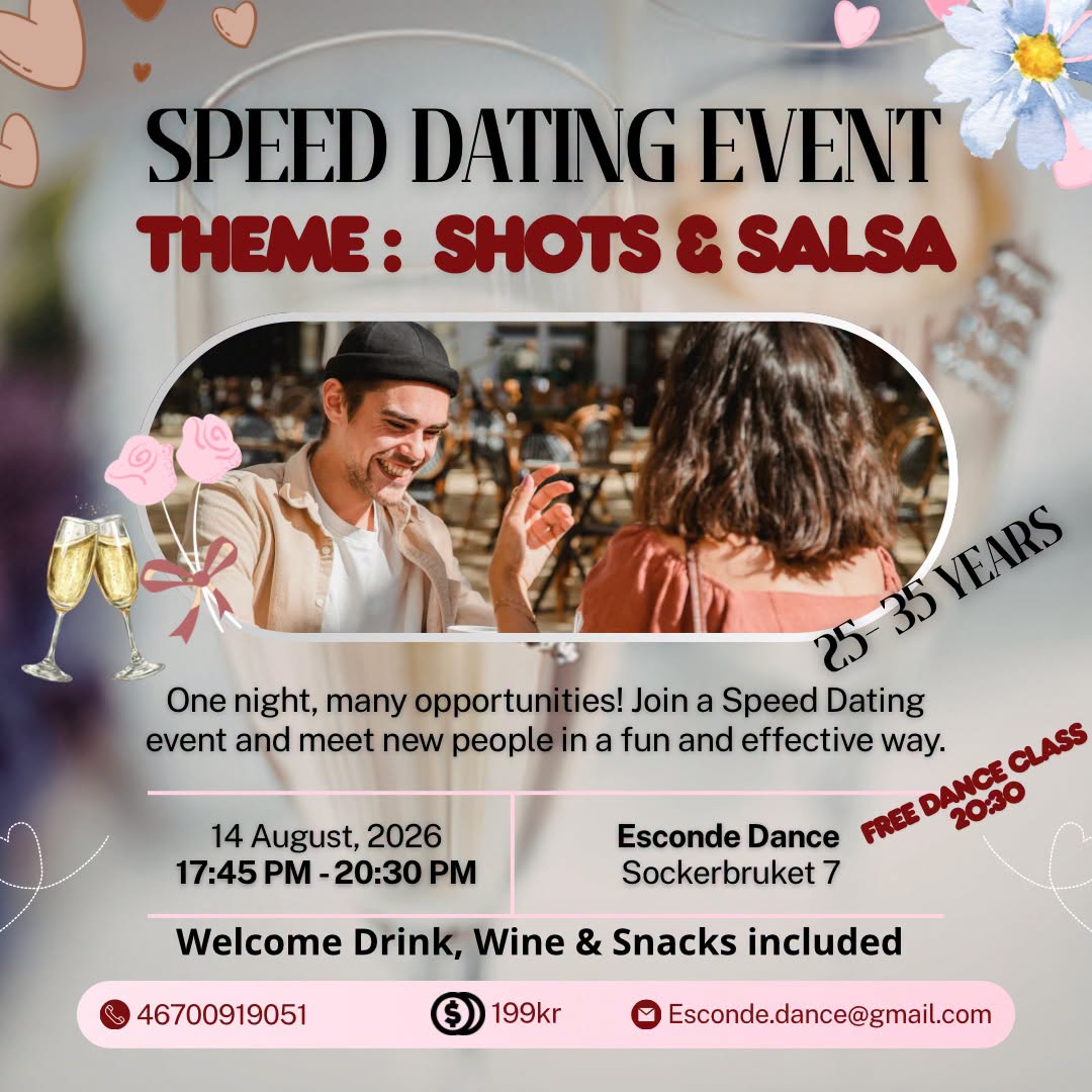 Speed Dating in Gothenburg (For Ages 25- 35) - Theme Shots & Salsa 🥃💃✅💘🍷