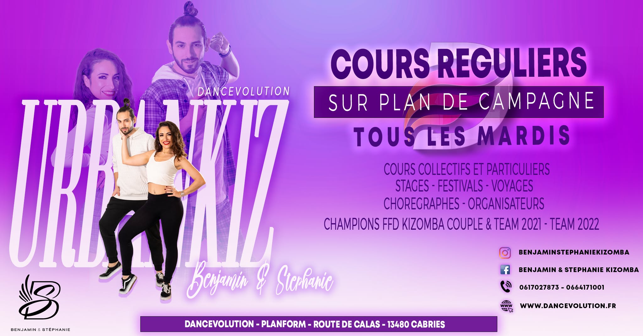 Cours de Kizomba & UrbanKiz - Rentrée 2023-2024 avec Benjamin & Stéphanie - DancEvolution - PlanForm