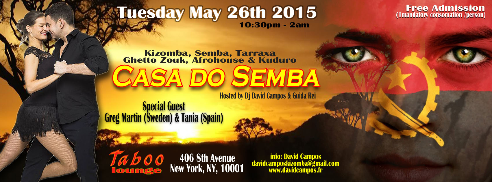 Casa do Semba " Special Guest Greg Martin & Tania (Sweden Spain) " - TUESDAY may 26th 2015