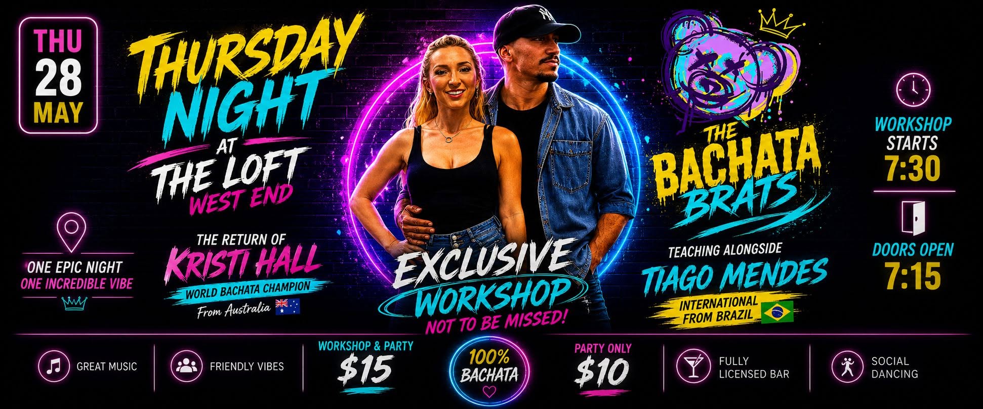 The Return of KRISTI HALL ft TIAGO MENDES - LET'S DANCE! - The LOFT West End ~ 100% BACHATA Party