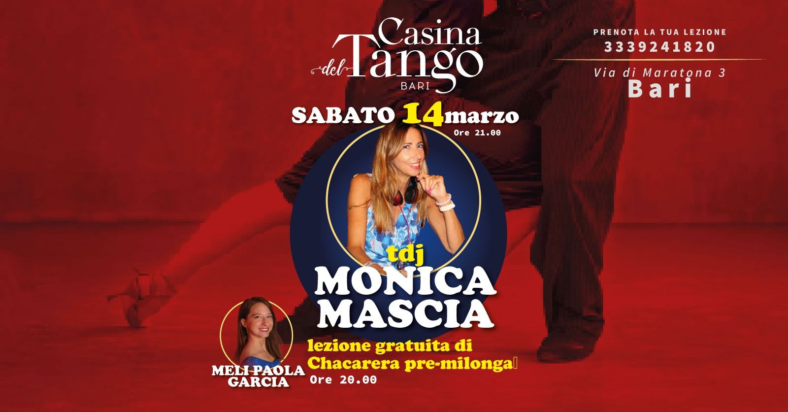 Milonga e lezione pre-milonga di Chacarera con la maestra π¦π· Meli Garcia π¦π· - π§ Monica Mascia