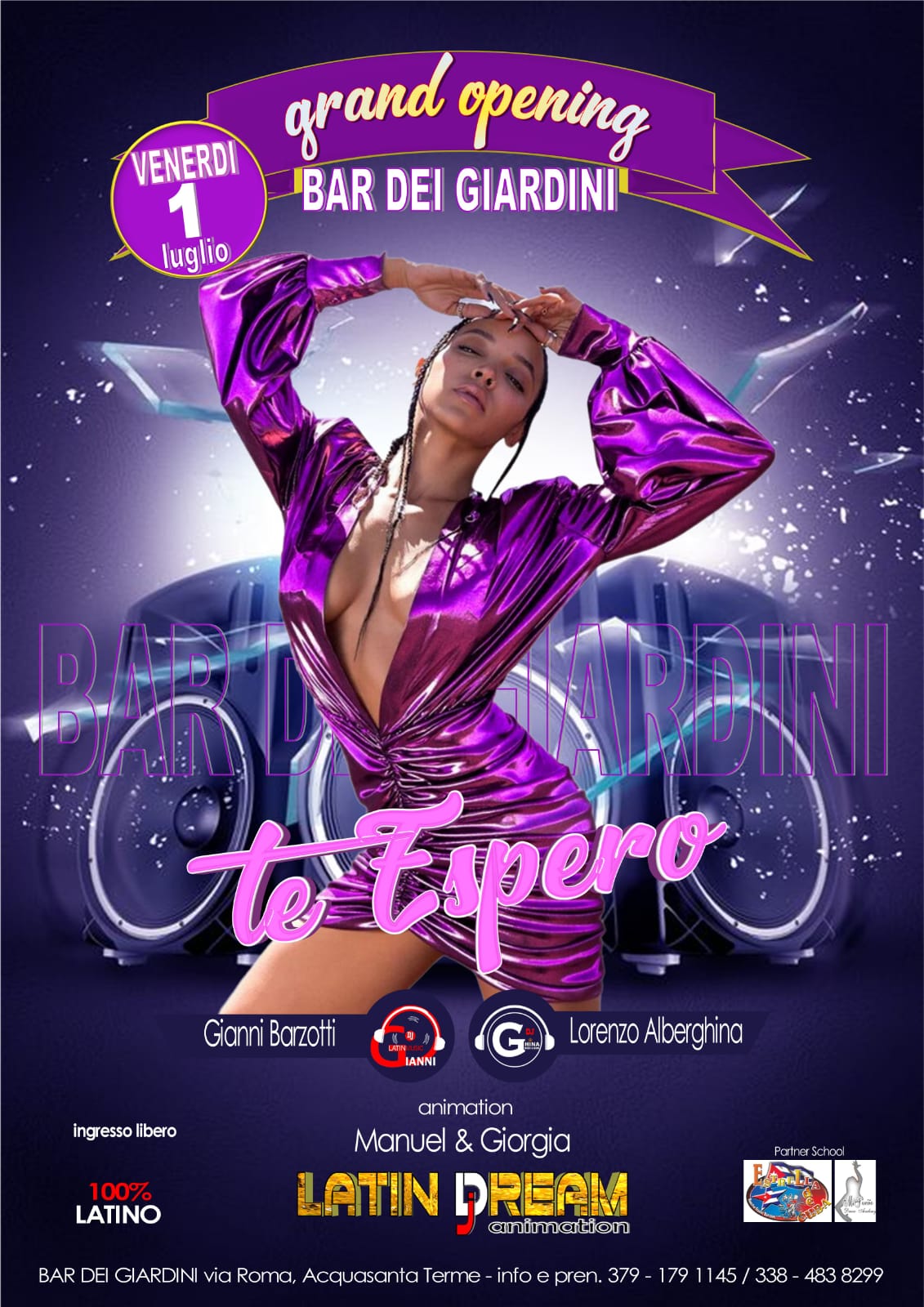 1 LUGLIO OPENING VENERDì LATINO Al BAR DEI GIARDINI ACQUASANTA-TERME TE ESPERO BY LATIN DREAM