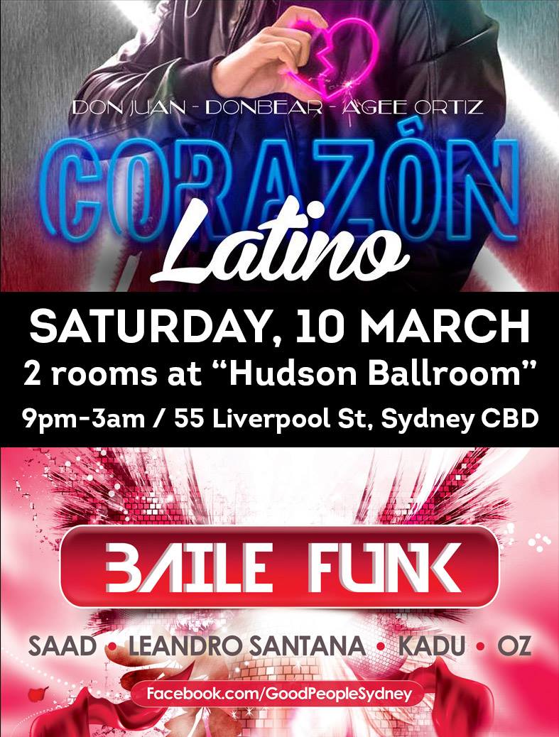 Corazon Latino + Baile Funk - Sat 10 Mar - Hudson Ballroom