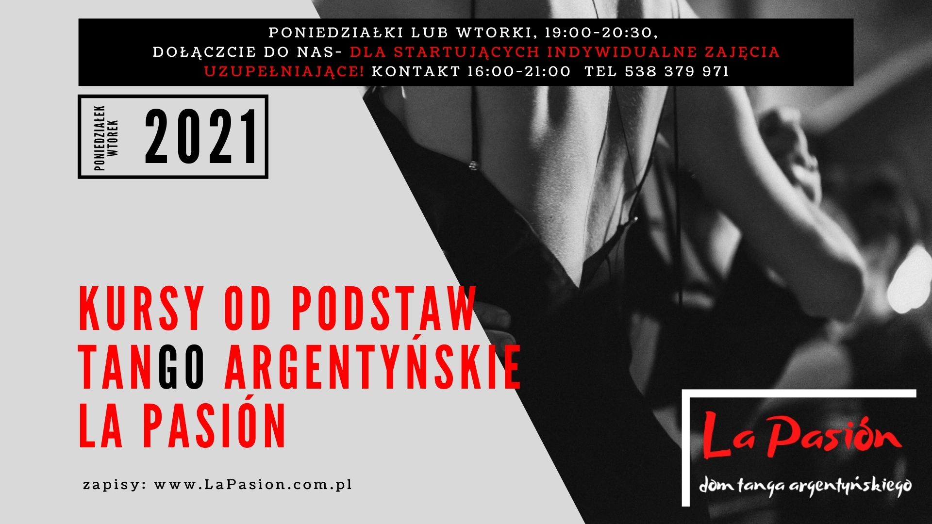 Kurs TANGO ARGENTYŃSKIE OD PODSTAW - poniedziałki lub wtorki 19:00-20:30