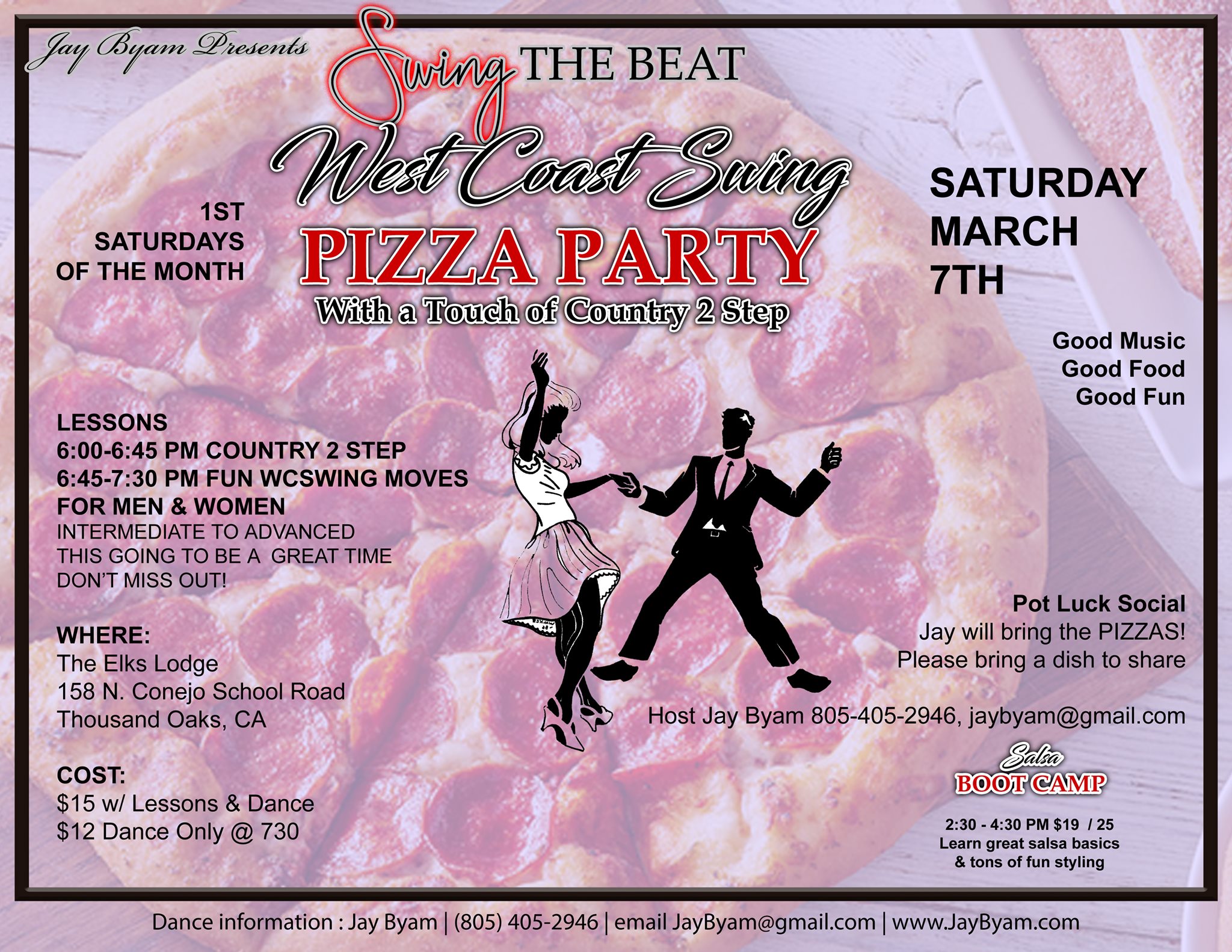 West Coast Swing 2Step Pizza Party Sat Mar 7 - 1st Sat