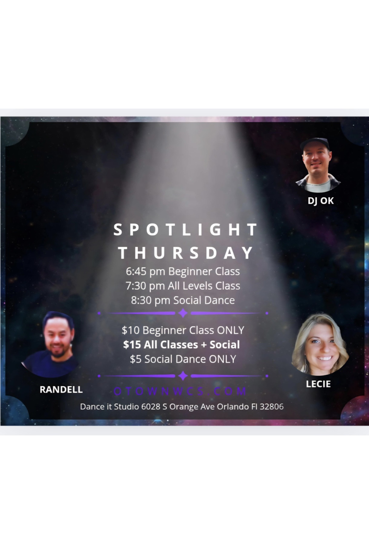 OTown Thusday WCS Class & Social Dance SPOTLIGHT NIGHT