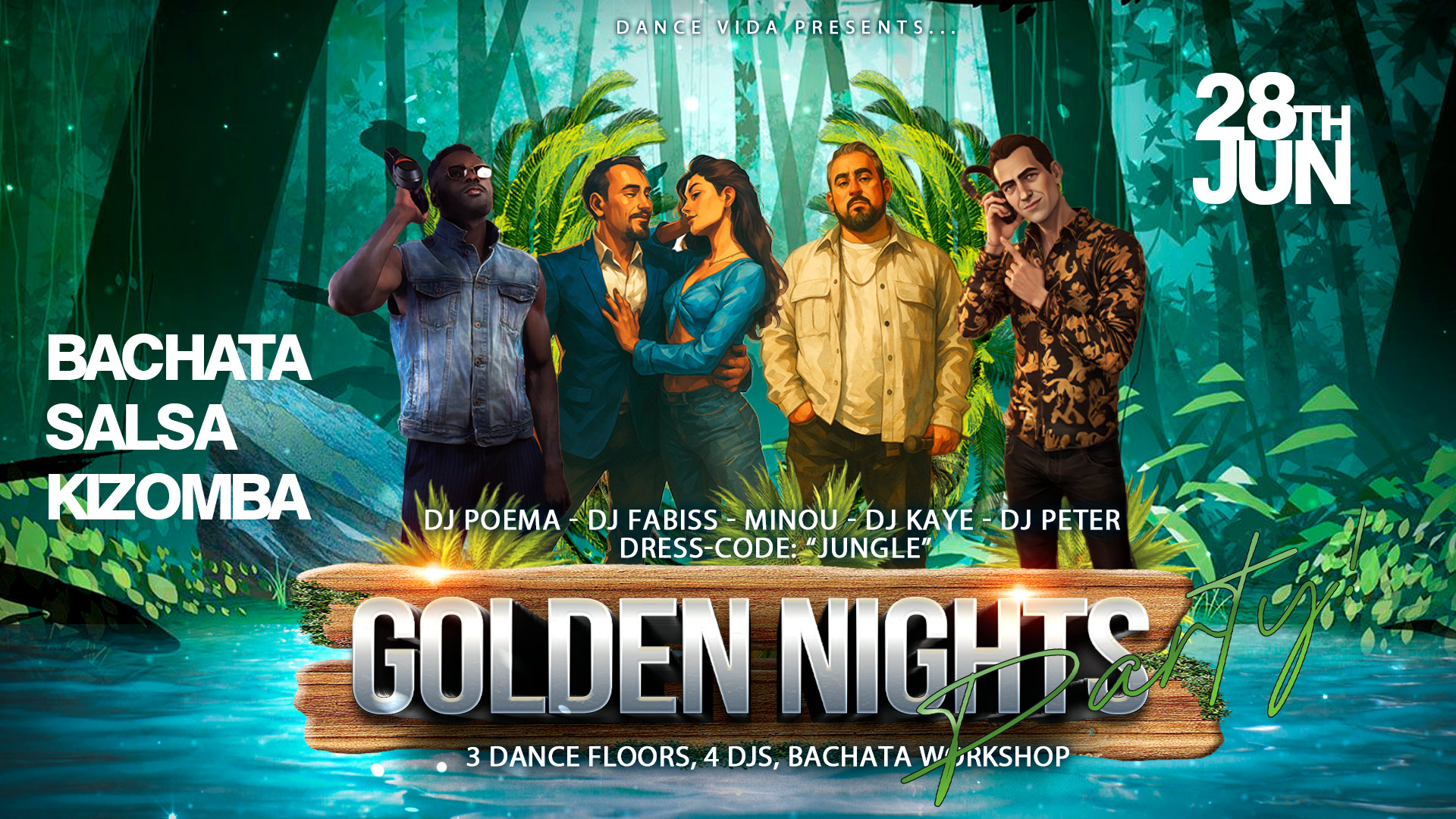 Golden Nights Jungle Party! Salsa bachata Kizomba