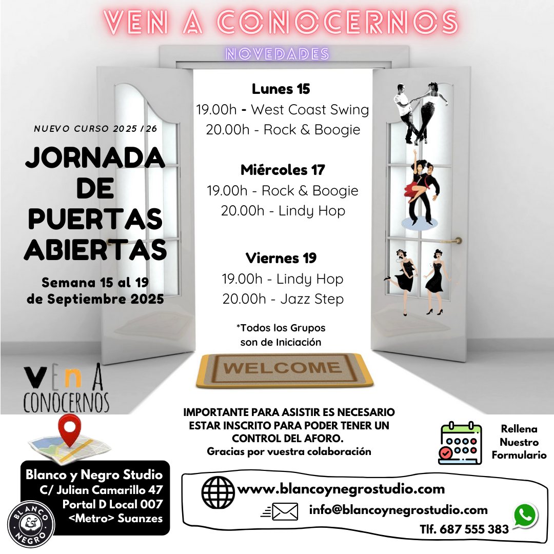 Jornada de Puertas Abiertas en Blanco y Negro Studio. Clase de Rock & Boogie. Ven a conocernos.