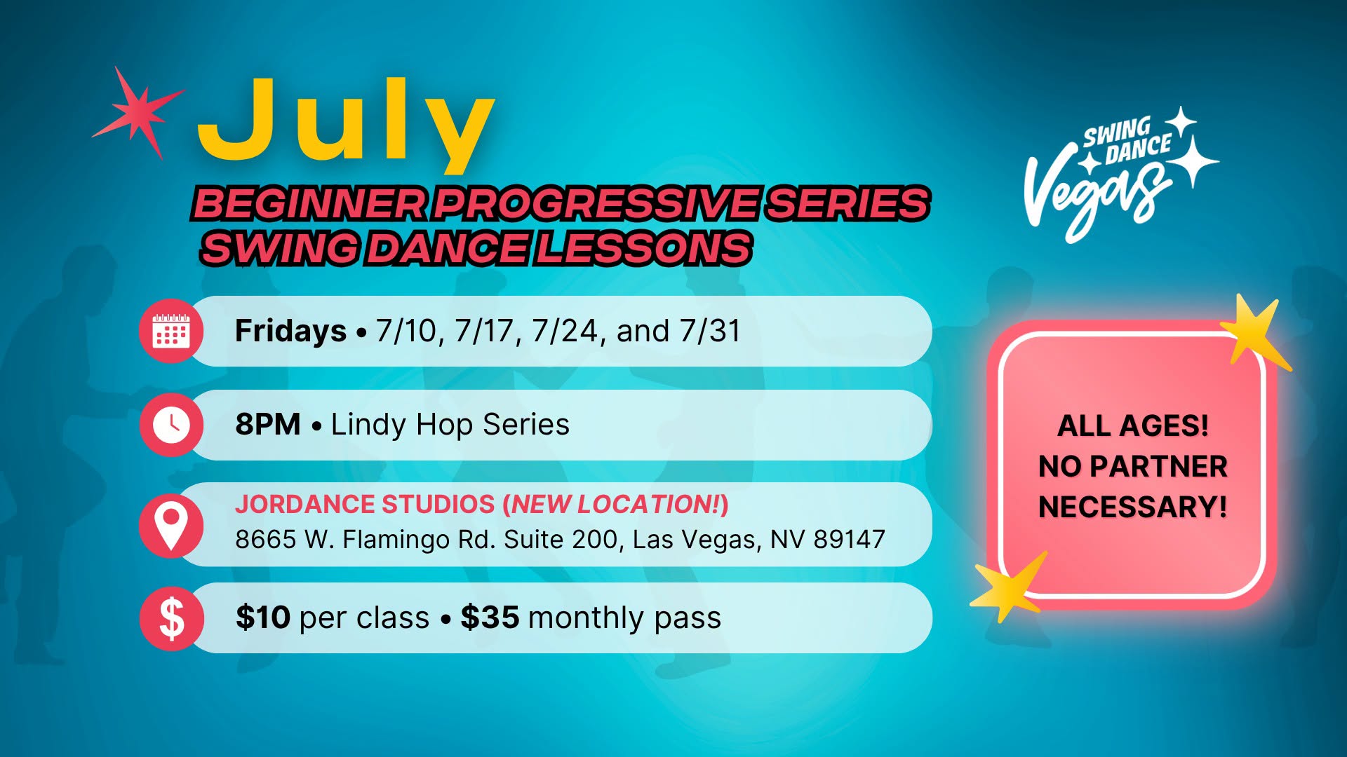 Beginner Progressive Series Swing Dance Lessons - No Partner or Experience Necessary!