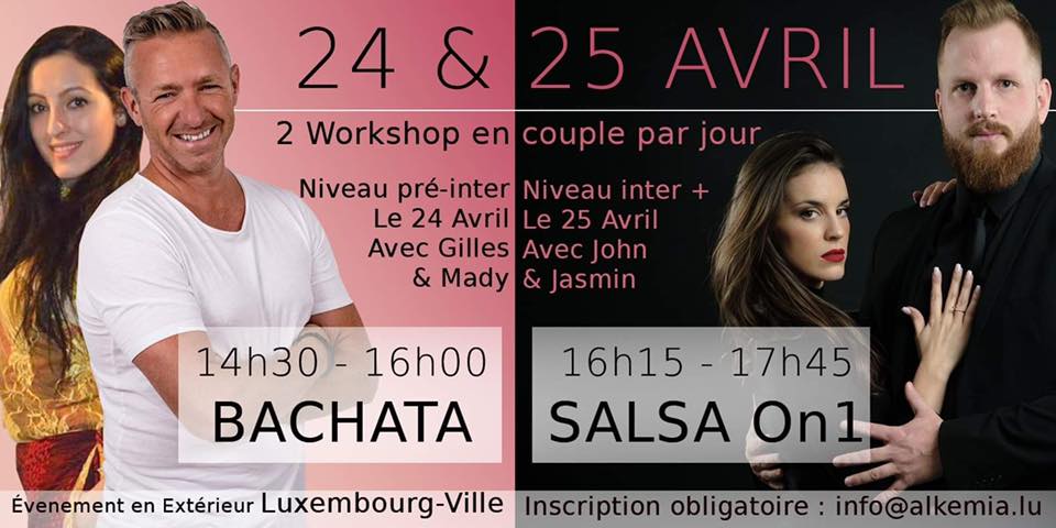 Outdoor Salsa and Bachata workshops with Gilles and Mady on Saturday, and John and Jasmin on Sunday