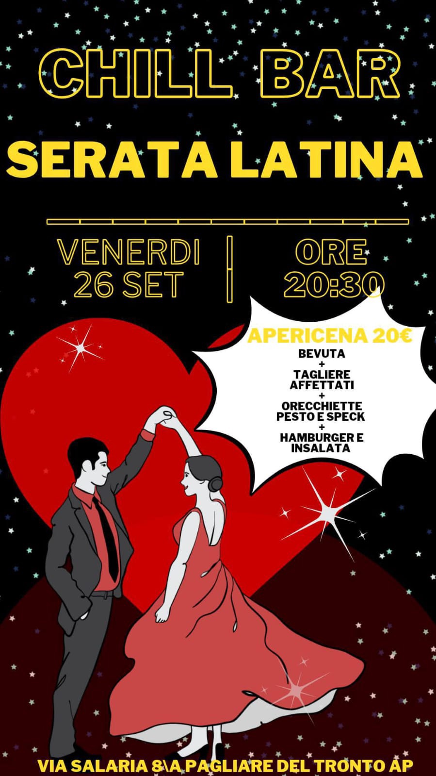 VENERDÌ 26 SETTEMBRE L'APERICENA LATINO DEL CHILL BAR