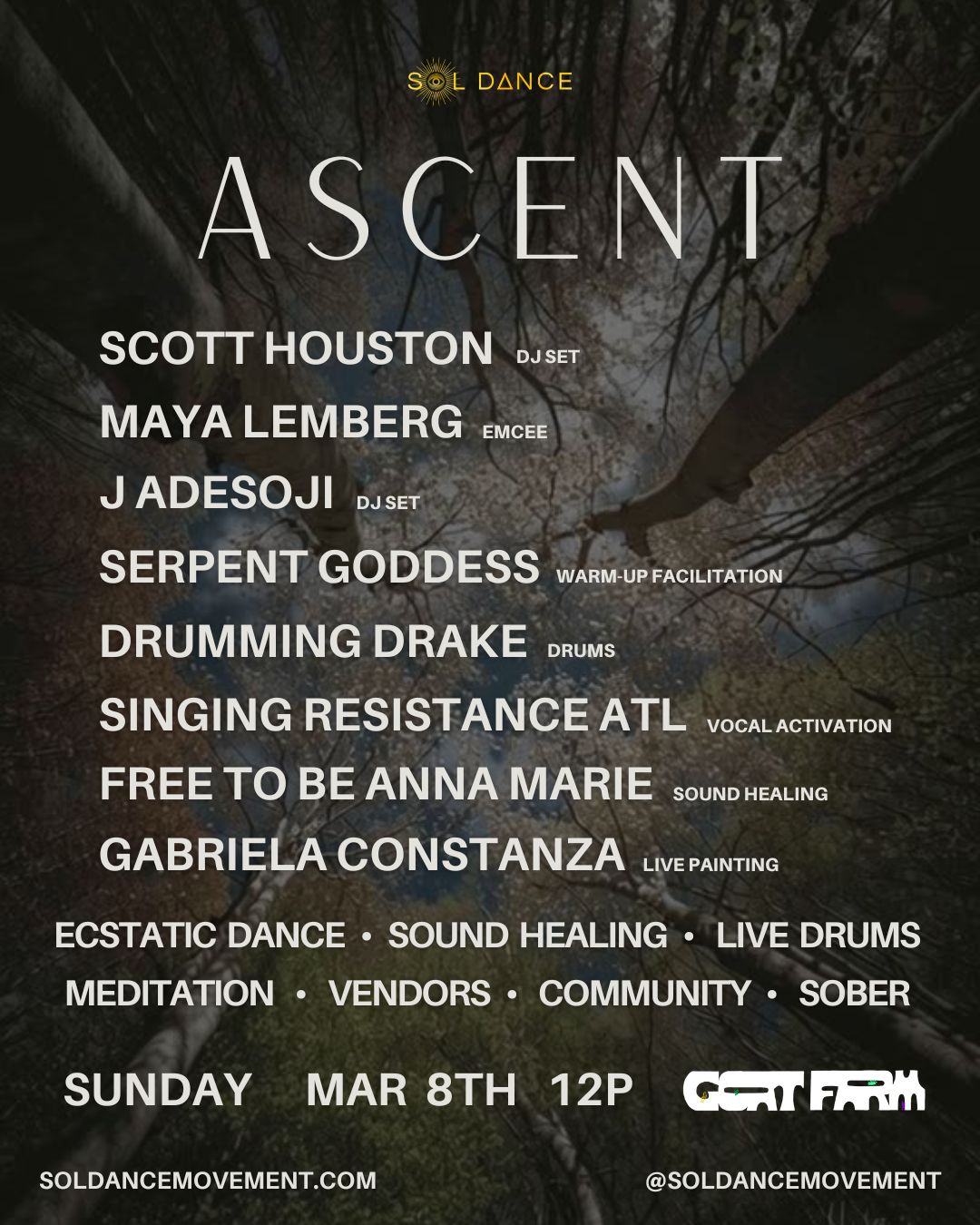 ASCENT - Sol Dance's 2nd Sunday (Mar) Ecstatic Dance - INDOORS at The Goat Farm