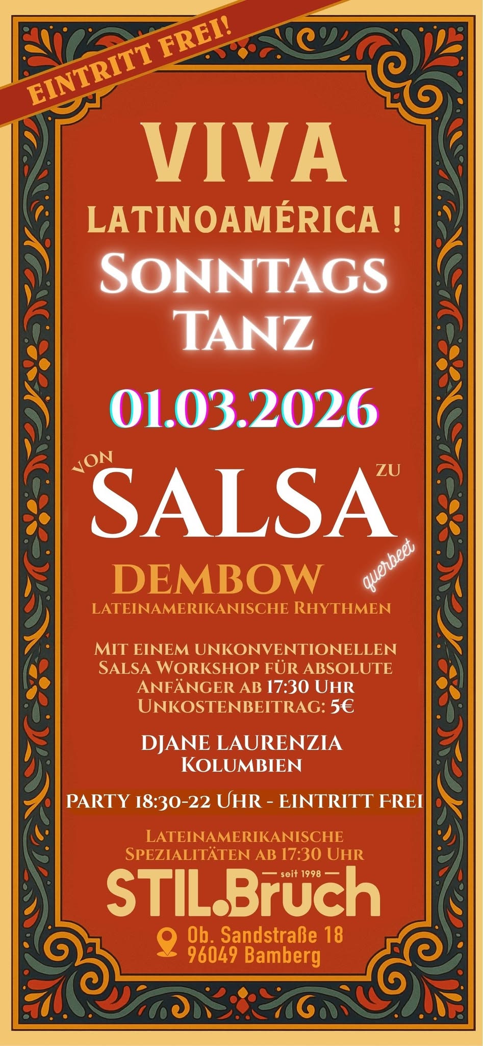 Viva Latinoamérica! Sonntagstanz mit Tanz-Workshop!