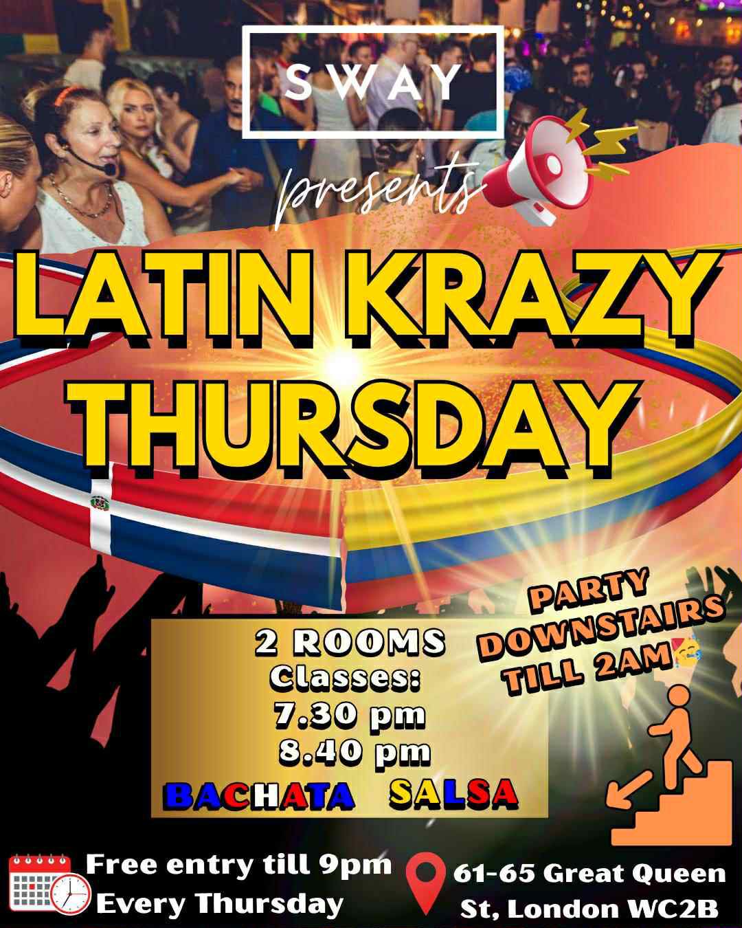 LATIN KRAZY THURSDAYS AT SWAY BAR HOLBORN WITH SALSA AND BACHATA CLASSES PLUS PARTY TIL LATE