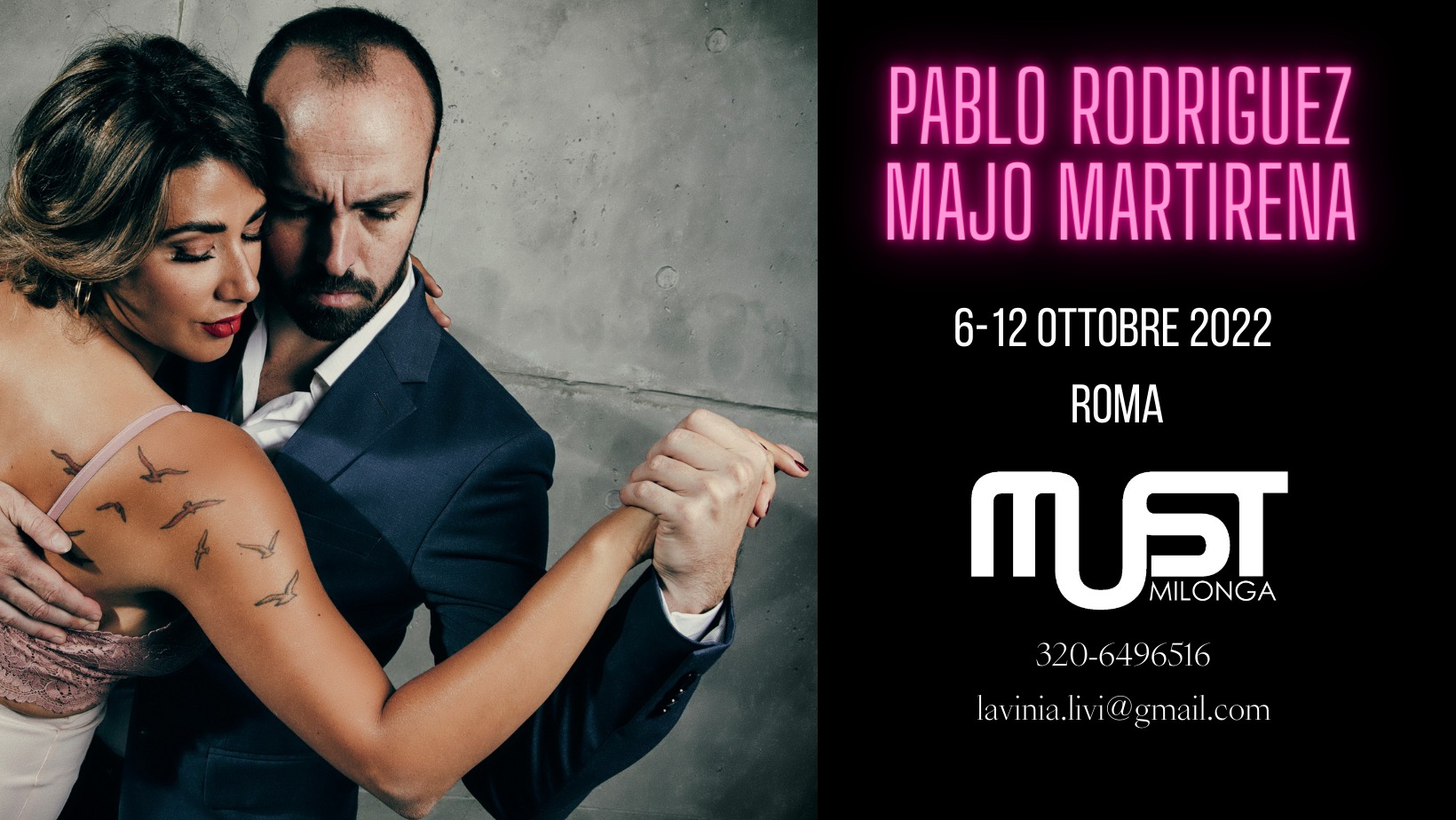 Pablo Rodriguez y Majo Martirena a Roma: Stage Tango dal 6 al 12 Ottobre 2022