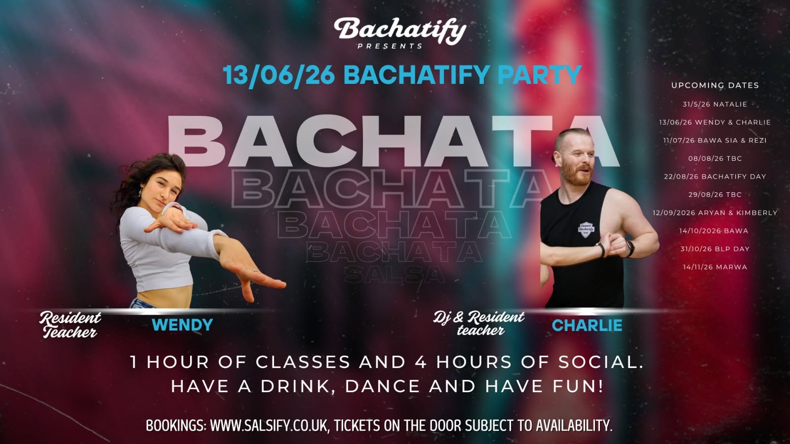 Bachatify: Saturday June 13th 2026 Party with Resident Teachers Wendy & Charlie