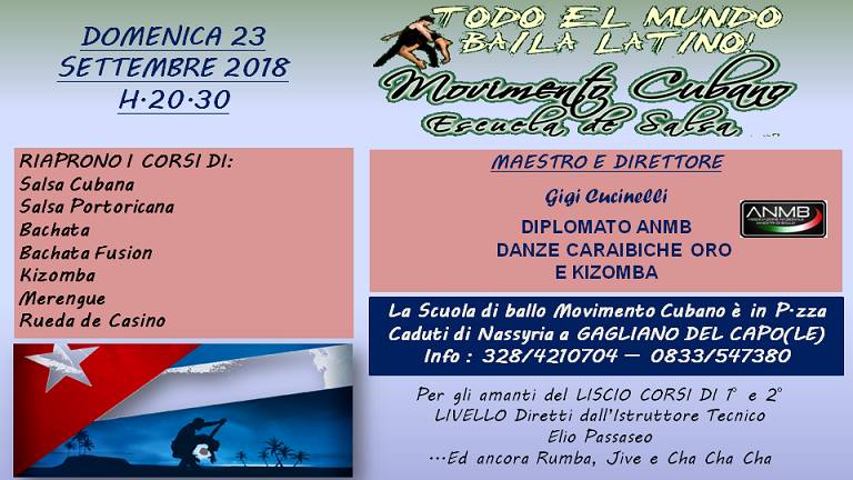 Riapertura Scuola di Salsa Movimento Cubano Anno 2018 -19