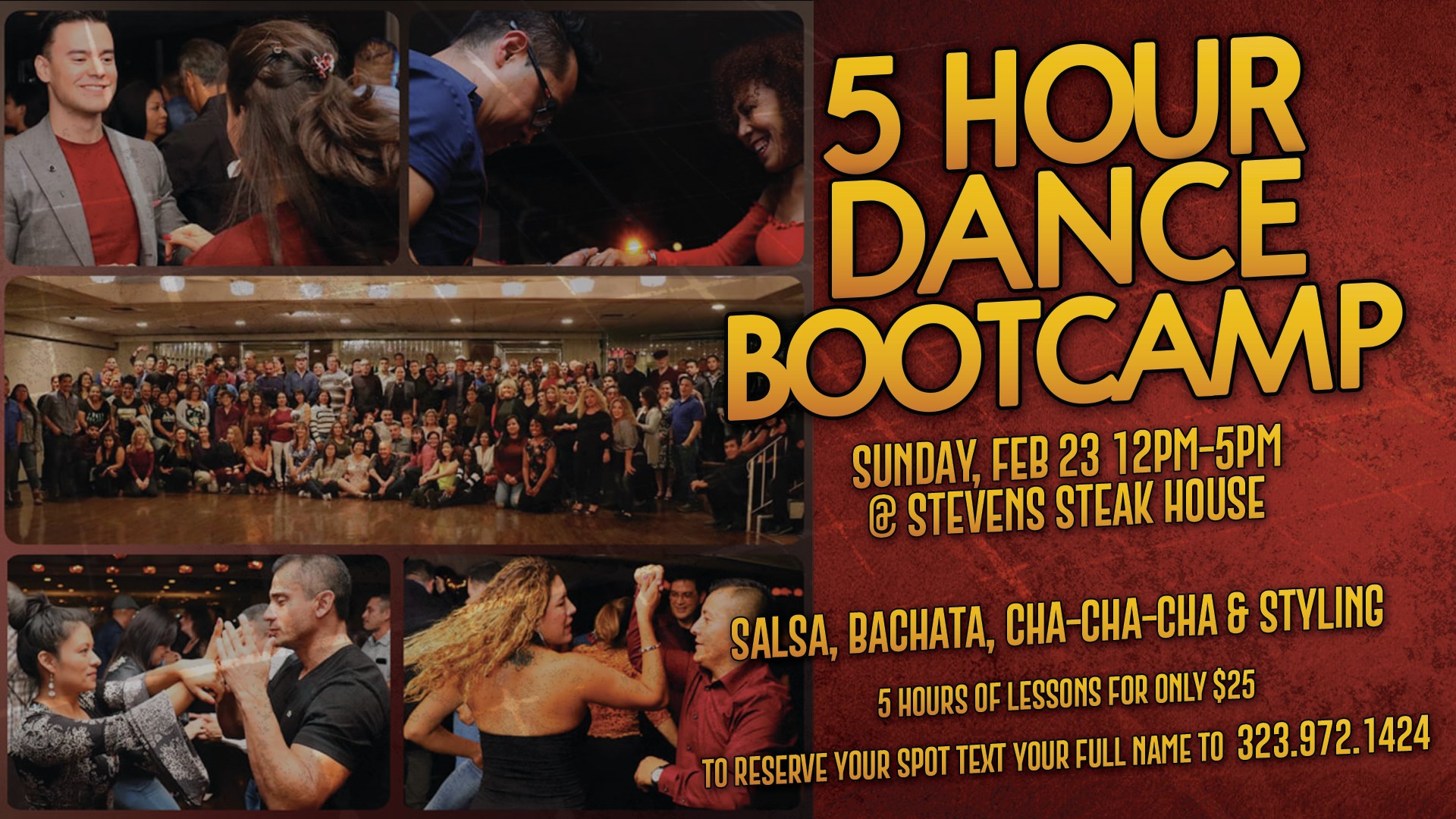 5 Hour Dance Bootcamp at Stevens Steak House