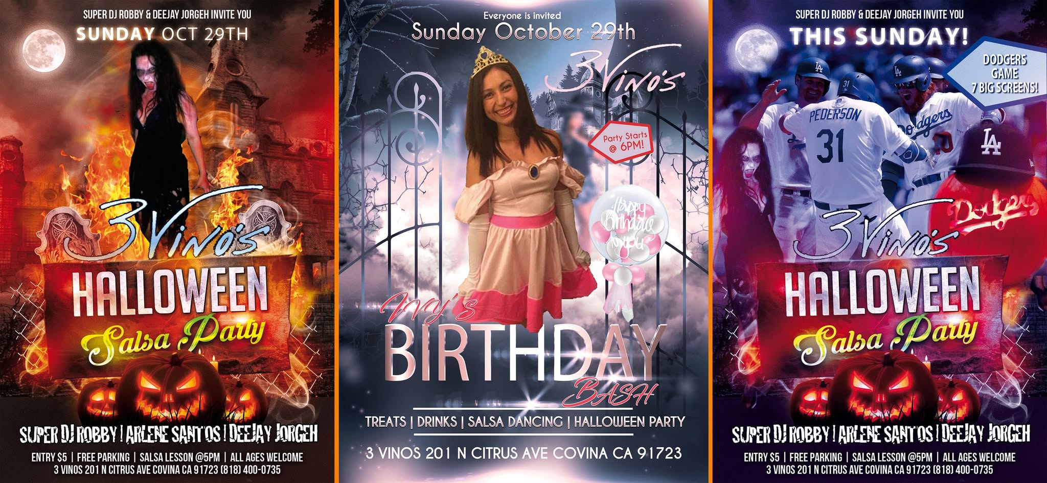 Sunday: Hallowen party and Ivy birthday bash at 3vinos
