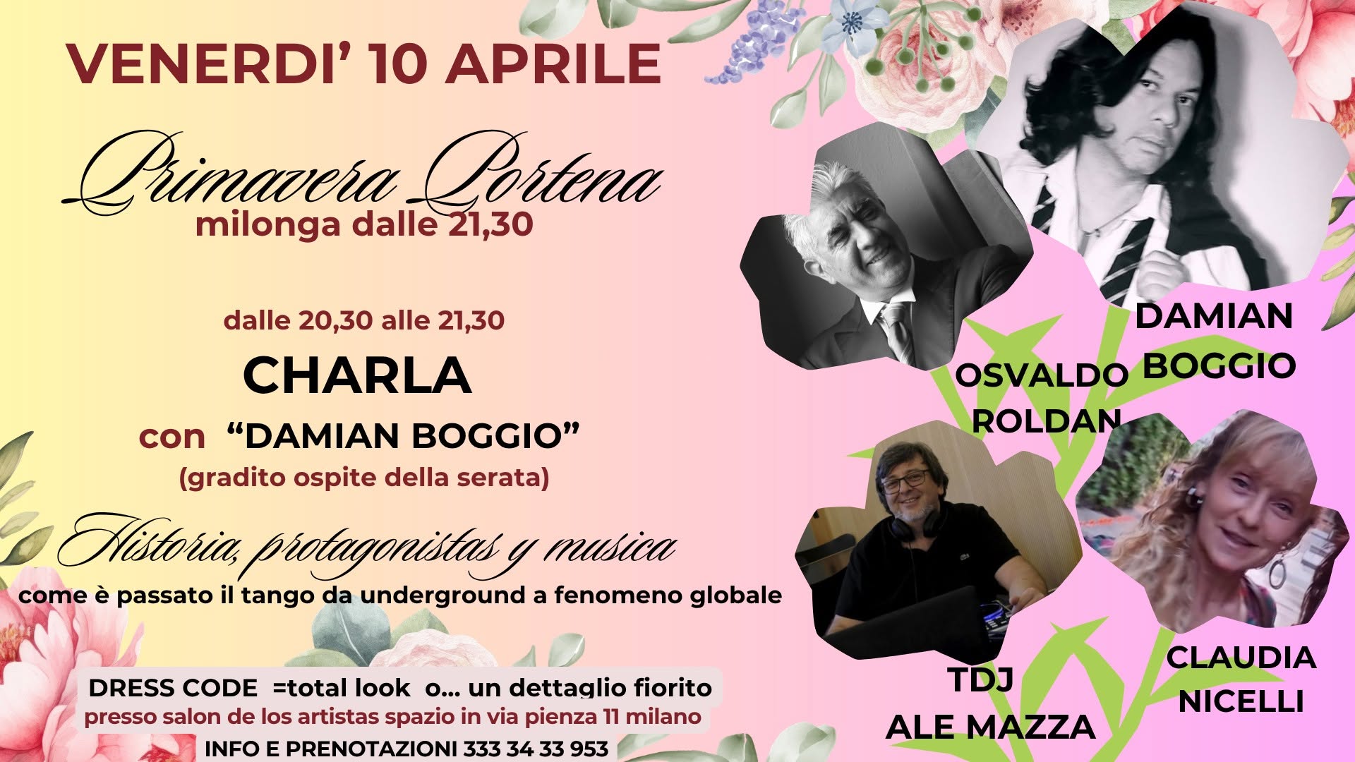 MILONGA primavera porteńa “CHARLA “ con DAMIÁN BOGGIO in pre serata