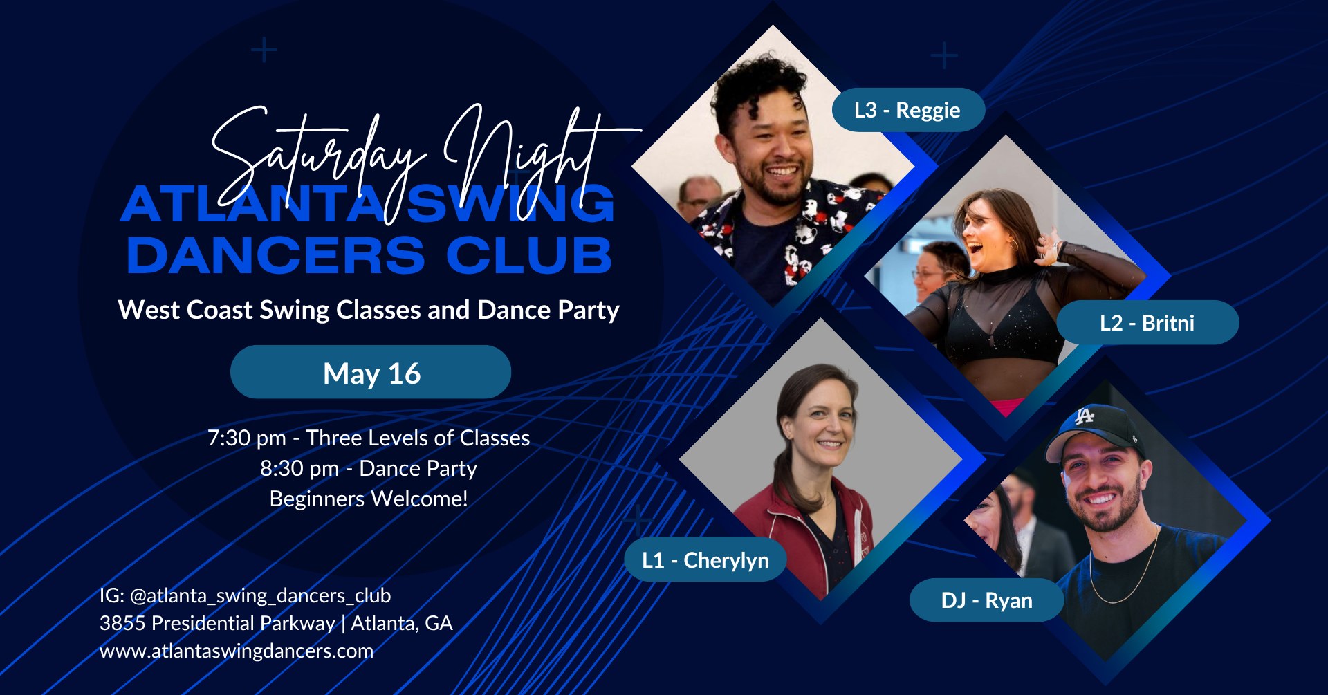 ASDC West Coast Swing Classes and Dance Party Saturday May 16