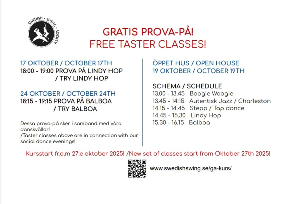 Prova-på lindy hop, balboa, boogie woogie, solojazz, charleston och stepp!