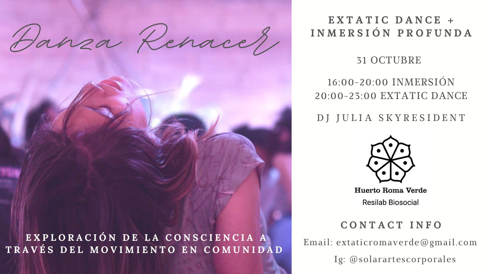 Ecstatic Dance + Inmersión de Movimiento Profundo en el Huerto Roma Verde
