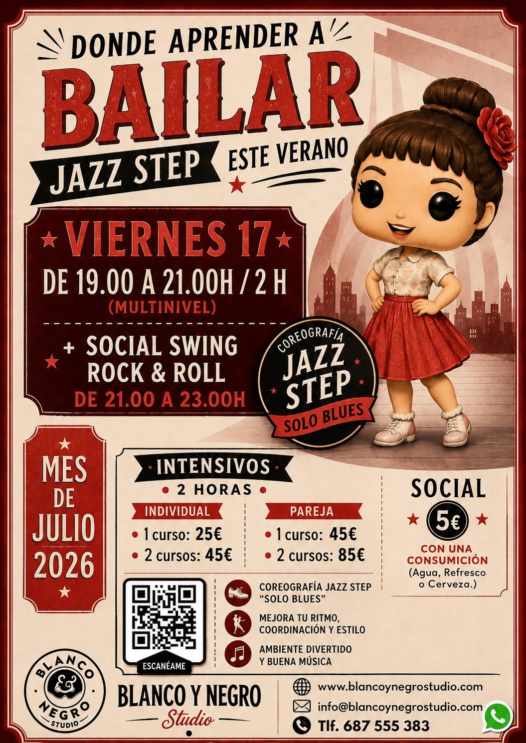 Intensivo Jazz Step Solo Blues + Social. VeraSwing Julio 2026 en Blanco y Negro Studio