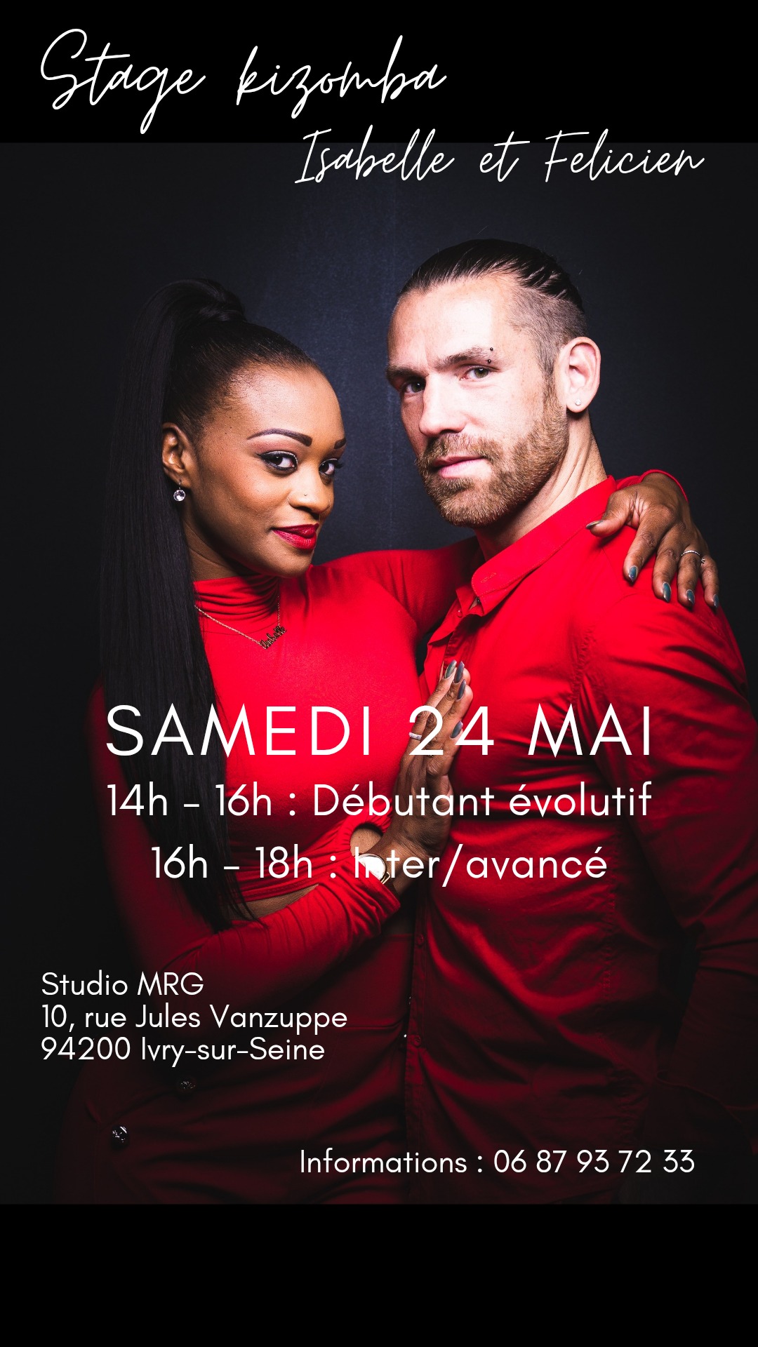 Stage Kizomba avec Isabelle et Félicien - Samedi 24 mai - Studio MRG