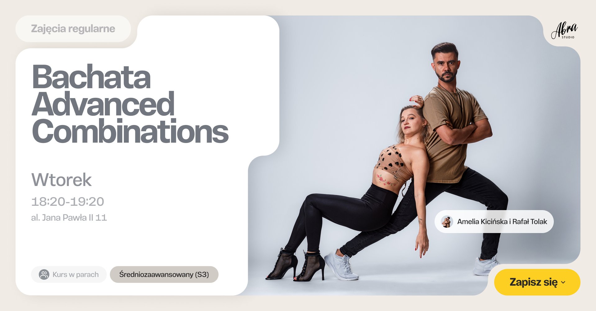 Bachata Advanced Combinations z Amelią & Rafałem poziom średniozaawansowany (S3)