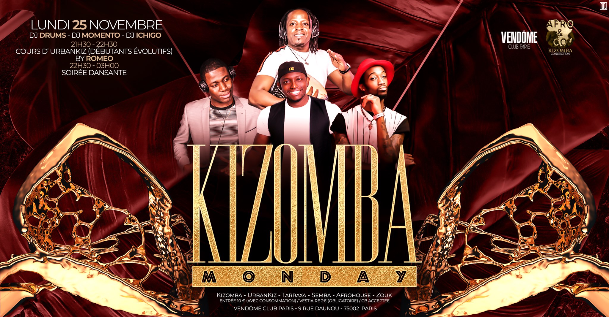 Monday Kizomba Vendôme Club Cours UrbanKiz By Roméo