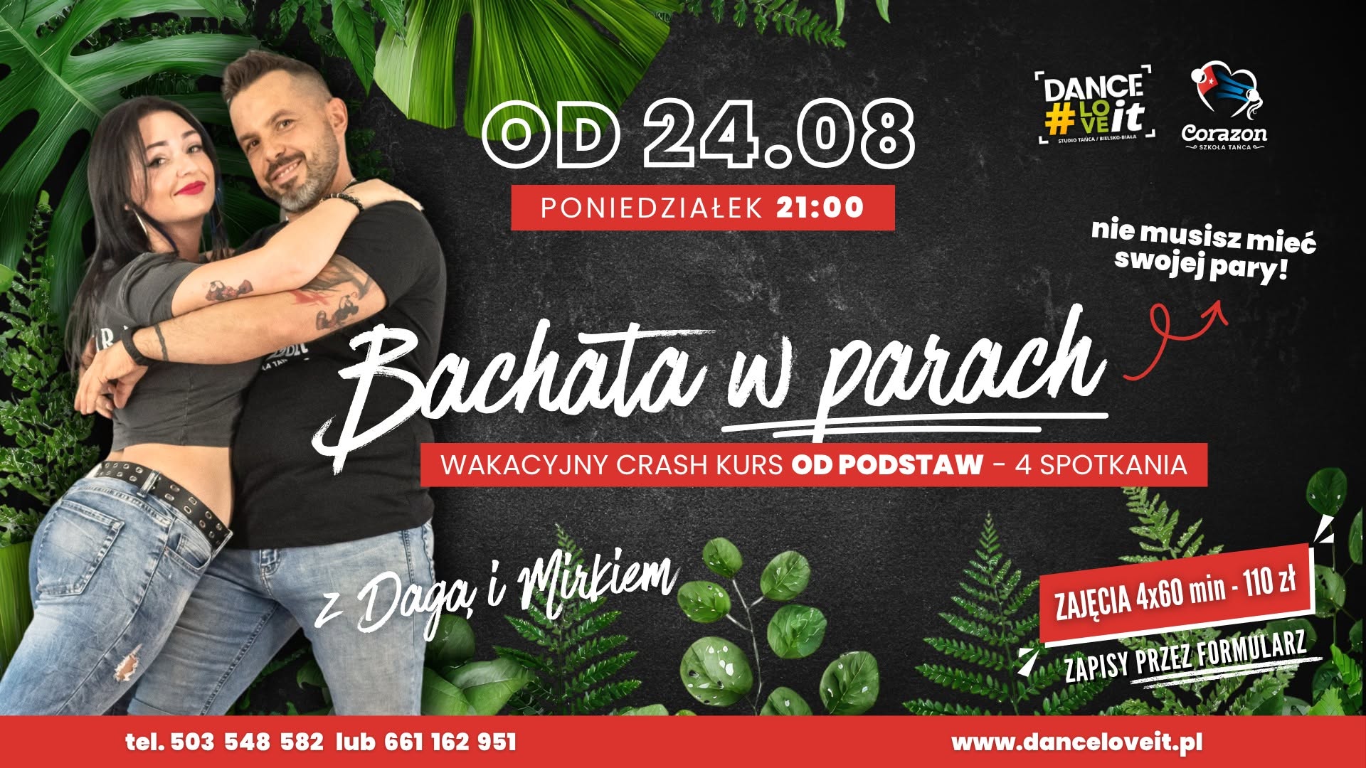 ☀️ Bachata w parach 💃🕺 WAKACYJNY CRASH KURS (nie tylko dla par!) ‼️4 spotkania‼️