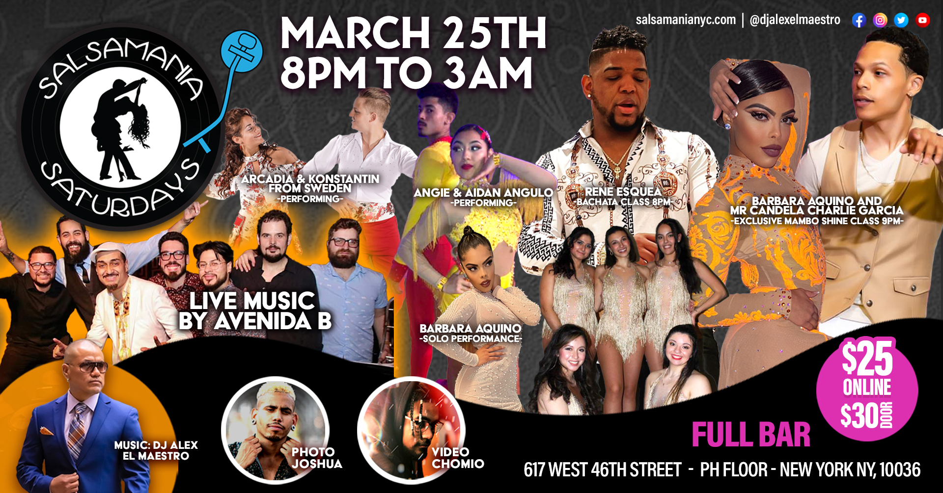 Salsamania Saturdays LIVE MUSIC AVENIDA B MARCH 25TH