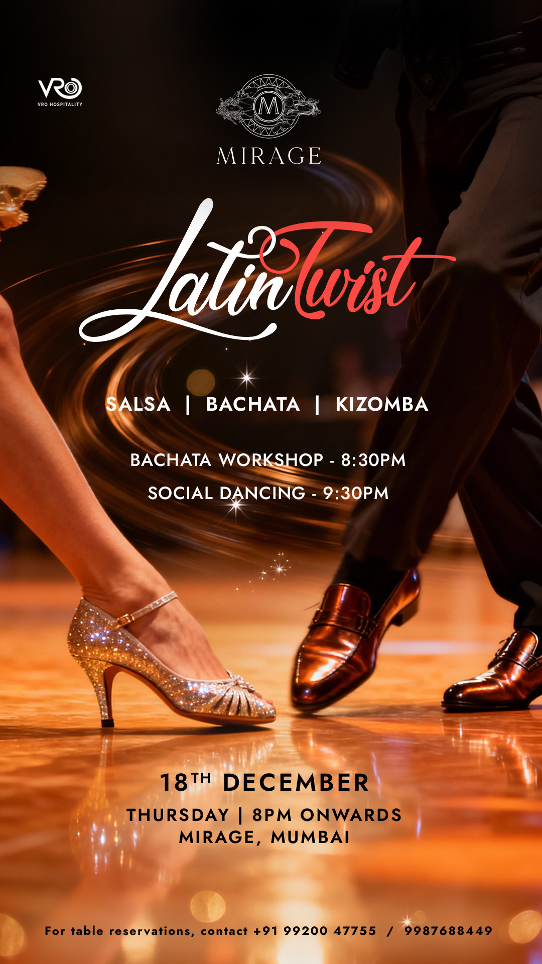 Thursday 18 December- Latin Twist Socials at Mirage Mumbai I Salsa- Bachata-Kizomba