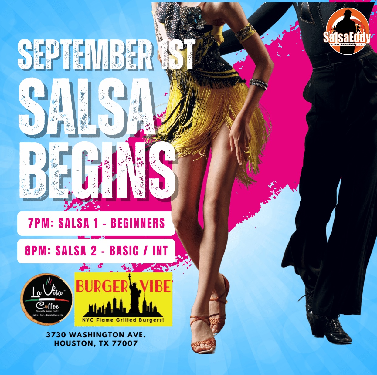 September 1st: Salsa Group Class Level 1 & 2. Join Us!