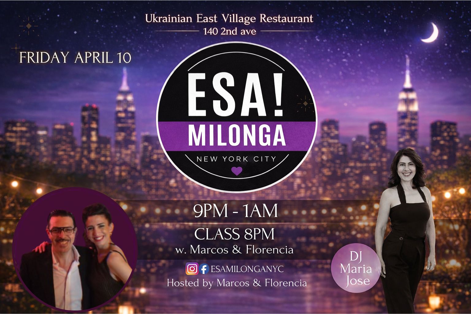 ESA! MILONGA NYC β’ Under the City Lights with DJ MARIA JOSE