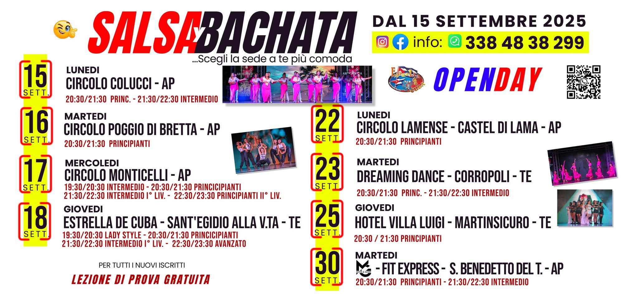 Lunedรฌ 15 settembre -Inizio Corsi di Ballo - Salsa & Bachata OPENDAY - Lezione di prova gratuita