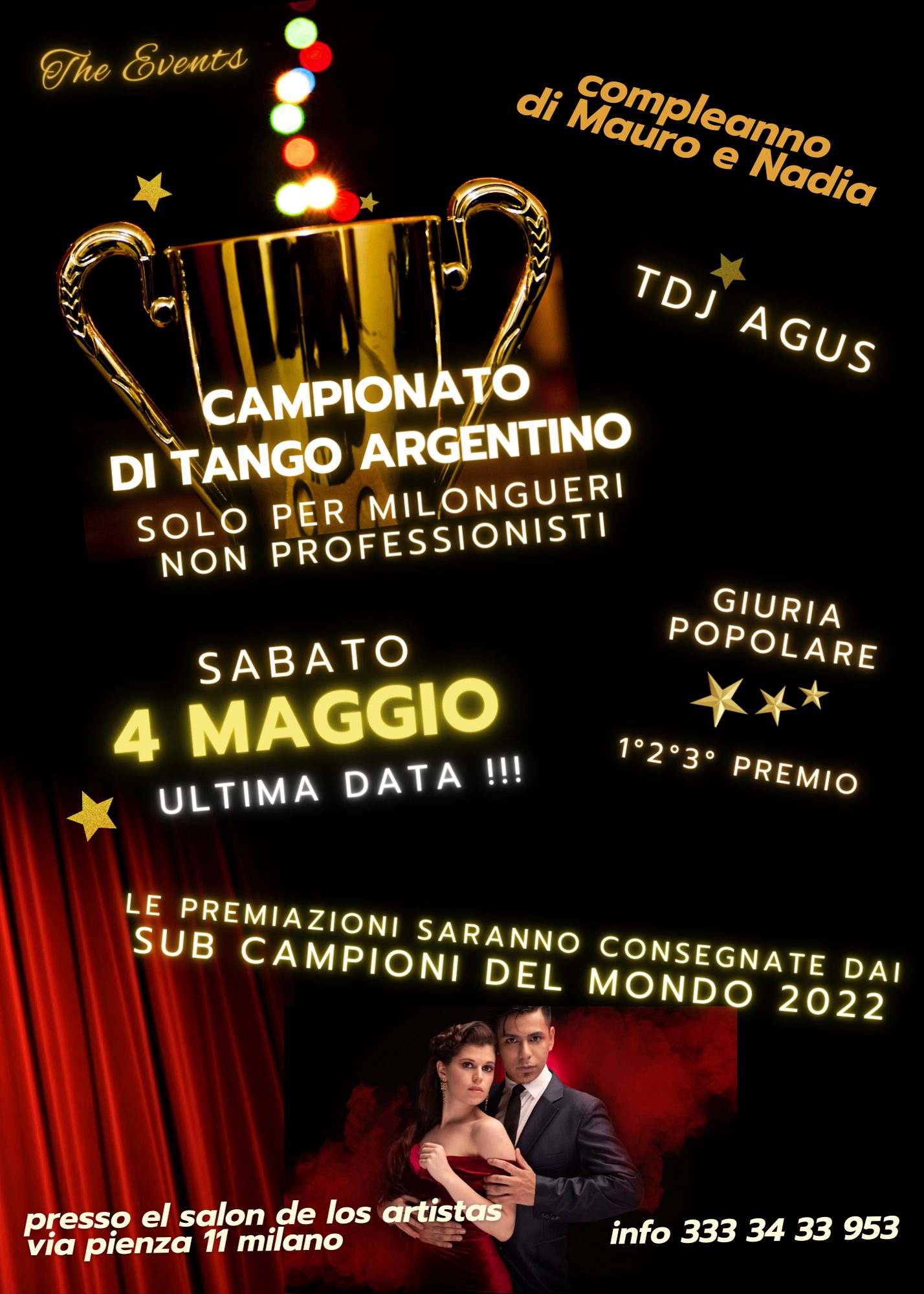 sabato 4 maggio CAMPIONATO per MILONGHERI NON PROFESSIONISTI ultimo appuntamento